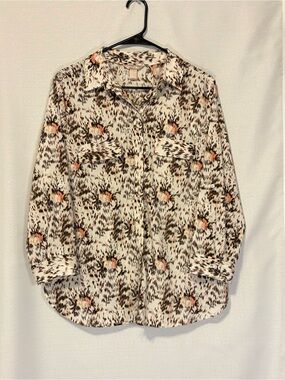 White Stag Cream, Brown & Orange Printed Long-Sleeve Blouse